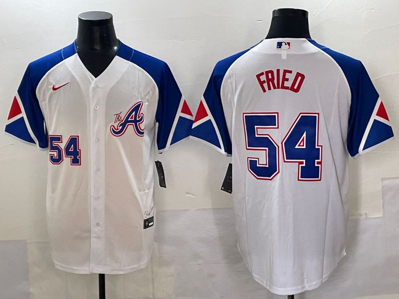 Men 2025 Atlanta Braves #54 Fried White blue City Edition Nike MLB Jersey style 1